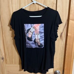 first love, Black Ruffle Sleeve Graphic Top